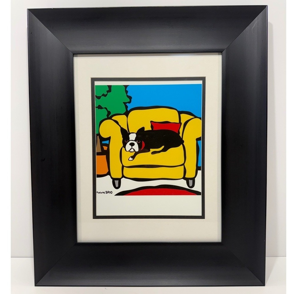 Marc Tetro Boston Terrier Framed Art Print Yellow Chair Dog Pop Art 16"x19"